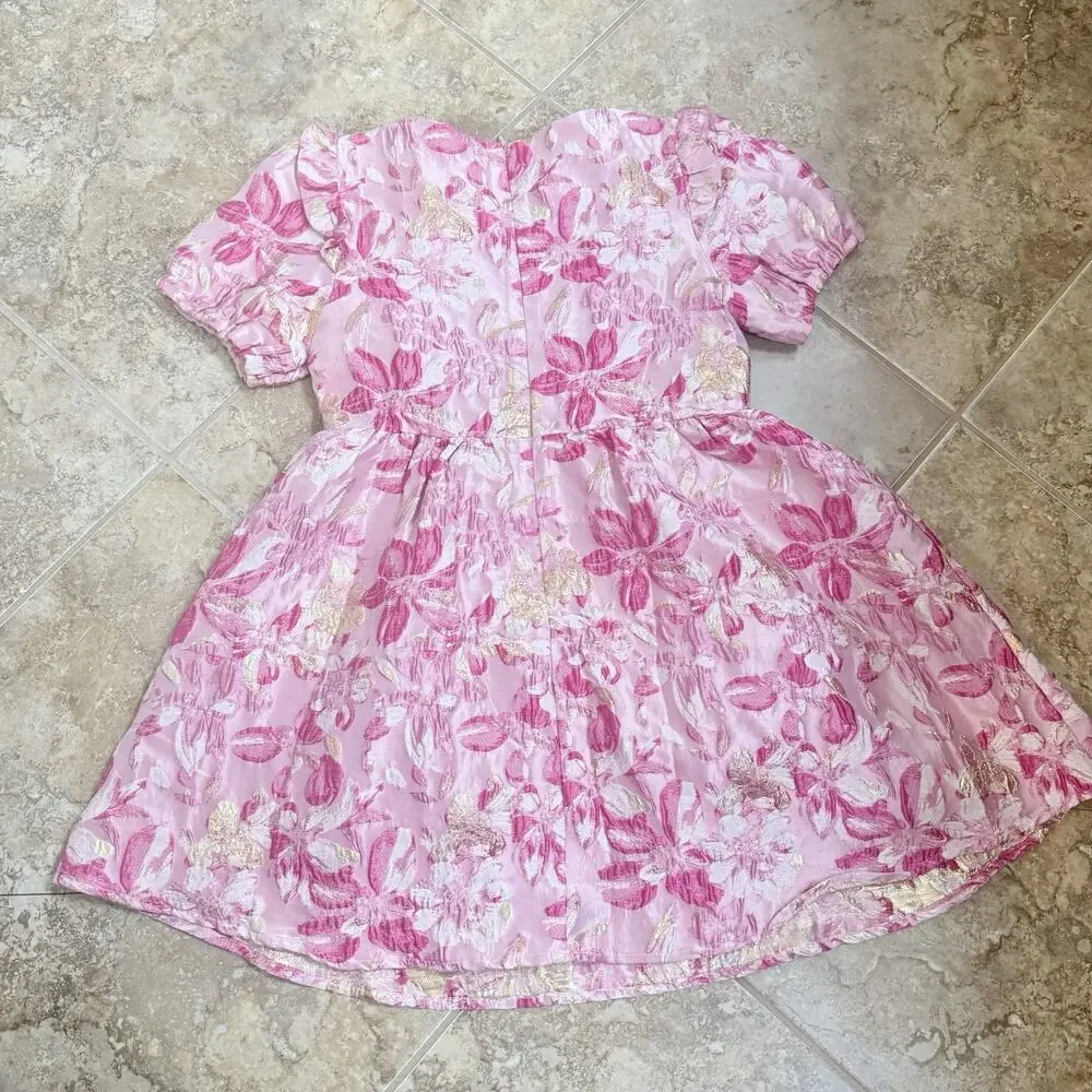 Shop the Mint The Eloise Fuchsia Pink Metallic Floral Dress, Size 10/12